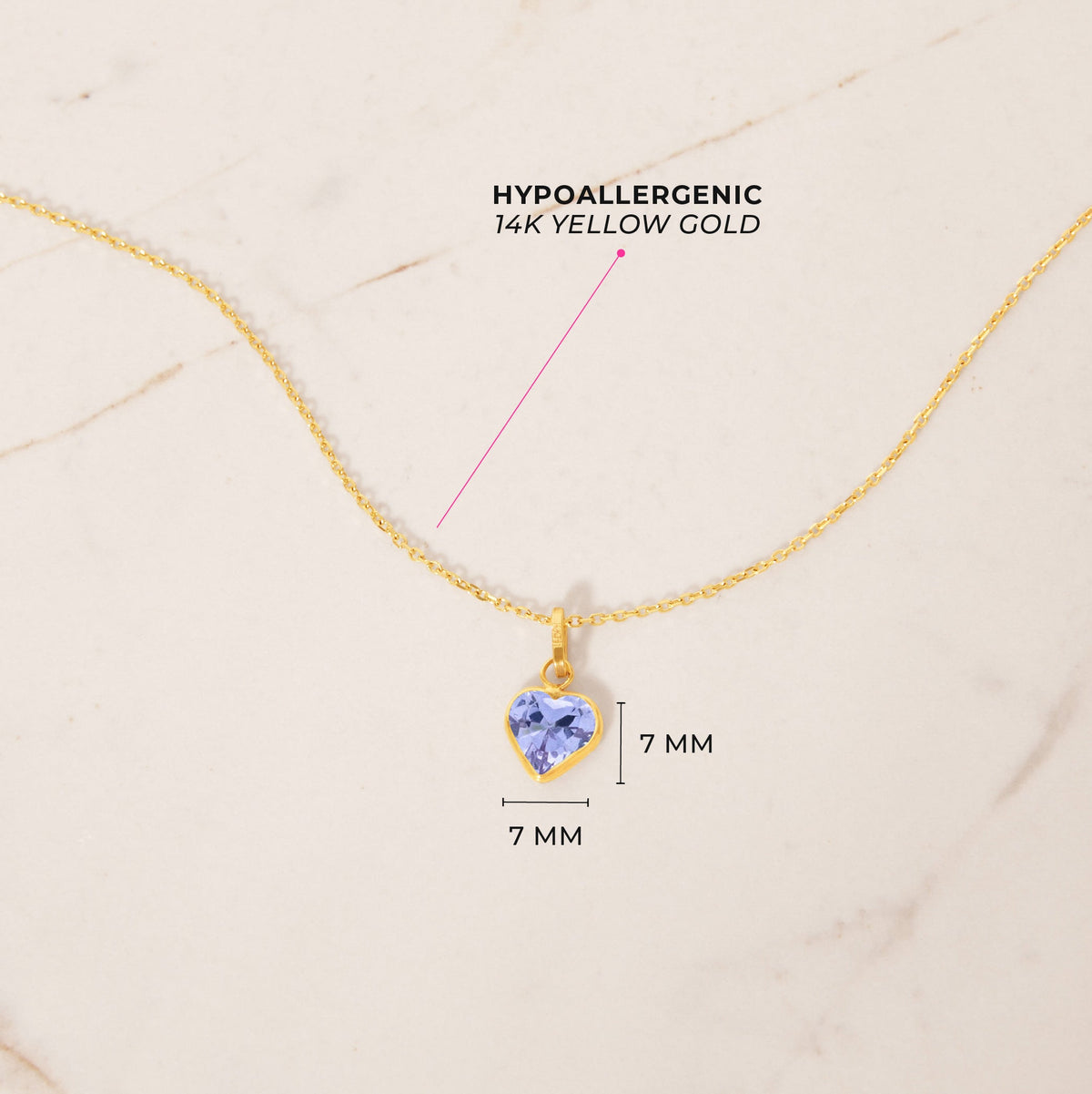 14k Gold Glimmering Simulated Birthstone Heart Kids / Children's / Girls Pendant