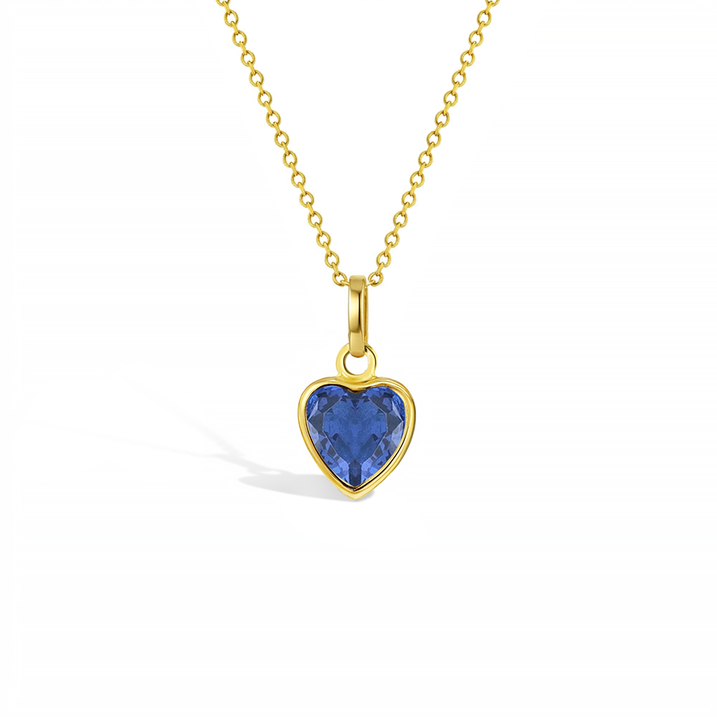 14k Gold Glimmering Simulated Birthstone Heart Kids / Children's / Girls Pendant