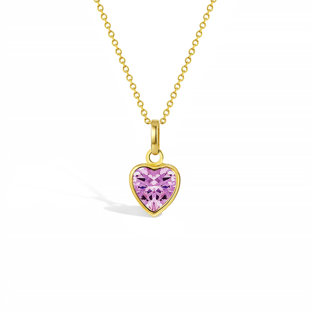14k Gold Glimmering Simulated Birthstone Heart Kids / Children's / Girls Pendant