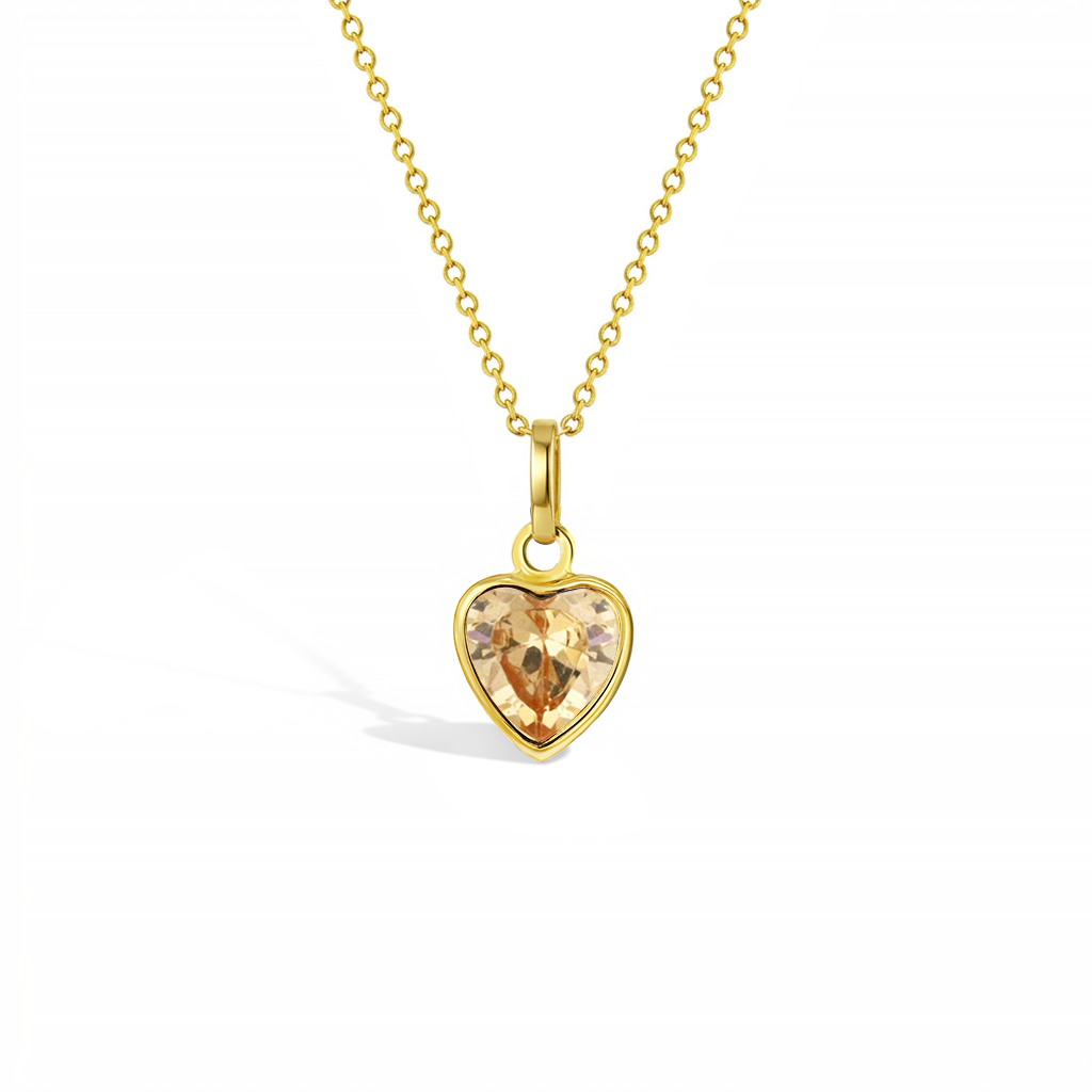 14k Gold Glimmering Simulated Birthstone Heart Kids / Children's / Girls Pendant