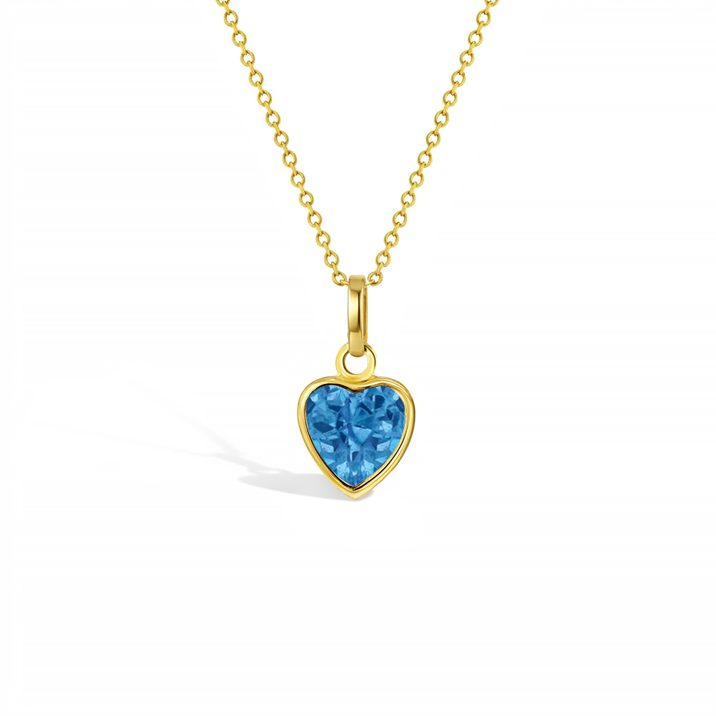 14k Gold Glimmering Simulated Birthstone Heart Kids / Children's / Girls Pendant
