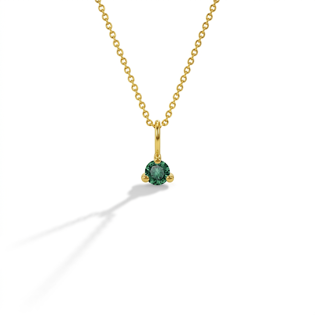 14k Gold Dainty Emerald Charm Kids / Children's / Girls Pendant