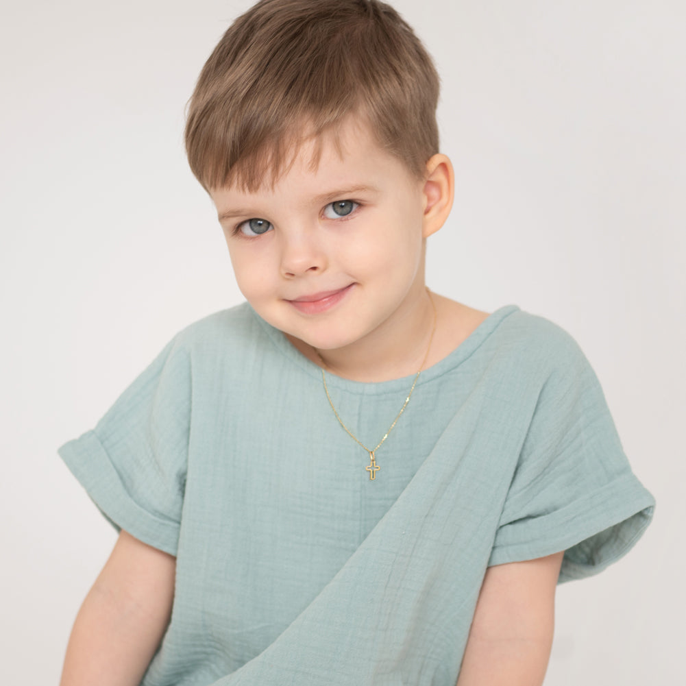 14k Gold Curved Cross Kids / Boys Pendant