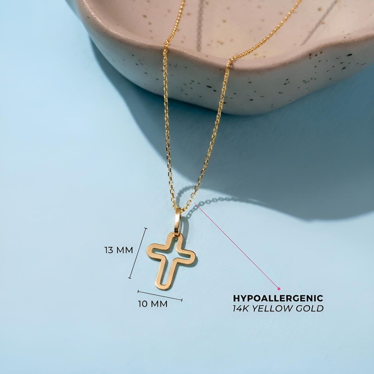 14k Gold Curved Cross Kids / Boys Pendant