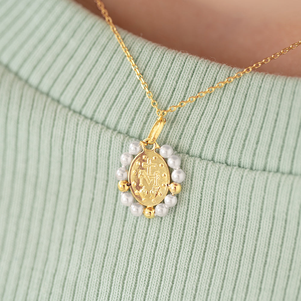 14k Gold Miraculous Virgin Mary Shell Pearl Kids / Children's / Girls Pendant