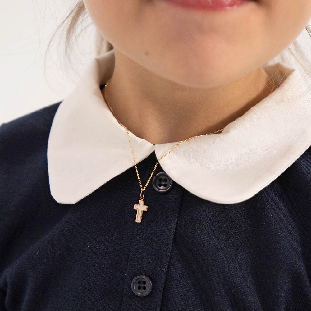14k Gold Mother of Pearl Cross Baby / Toddler / Kids Pendant