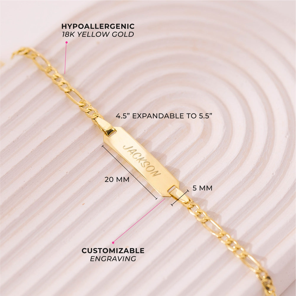 18k Gold 4.5"-5.5" Classic Figaro Toddler / Kids / Boys Bracelet