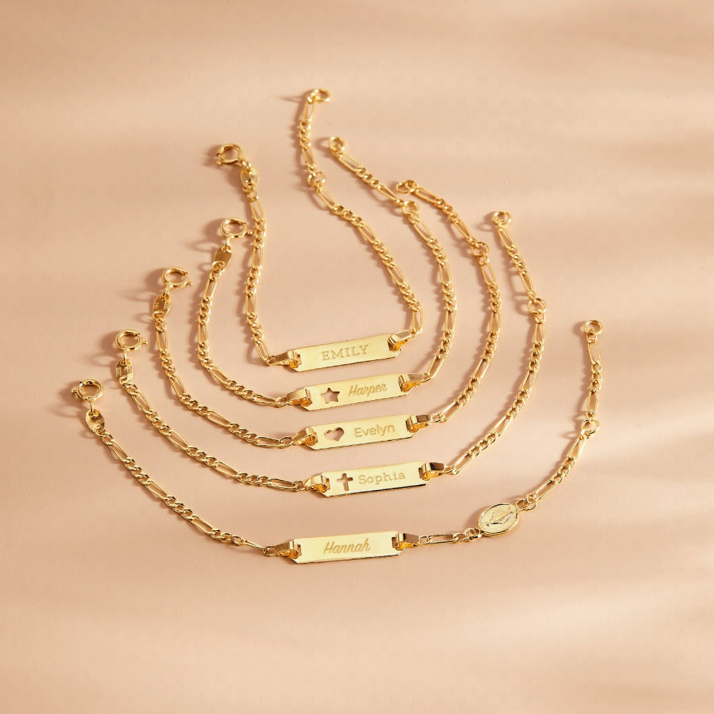 18k Gold 4.5"-5.5" Classic Figaro Toddler / Kids / Boys Bracelet