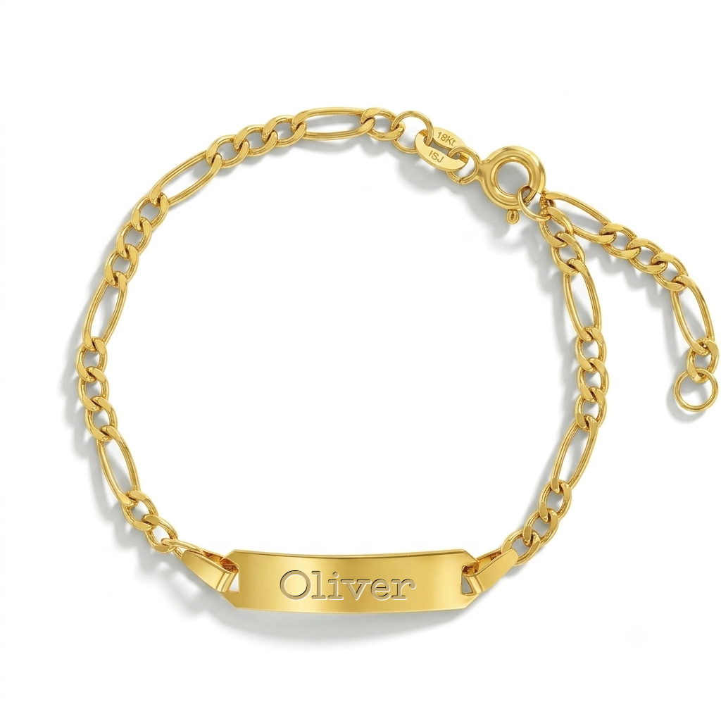 18k Gold 4.5"-5.5" Classic Figaro Toddler / Kids / Boys Bracelet