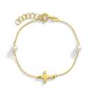 18k Gold 5-6" Polished Cross Baby / Toddler / Kids Bracelet Simulated Pearl
