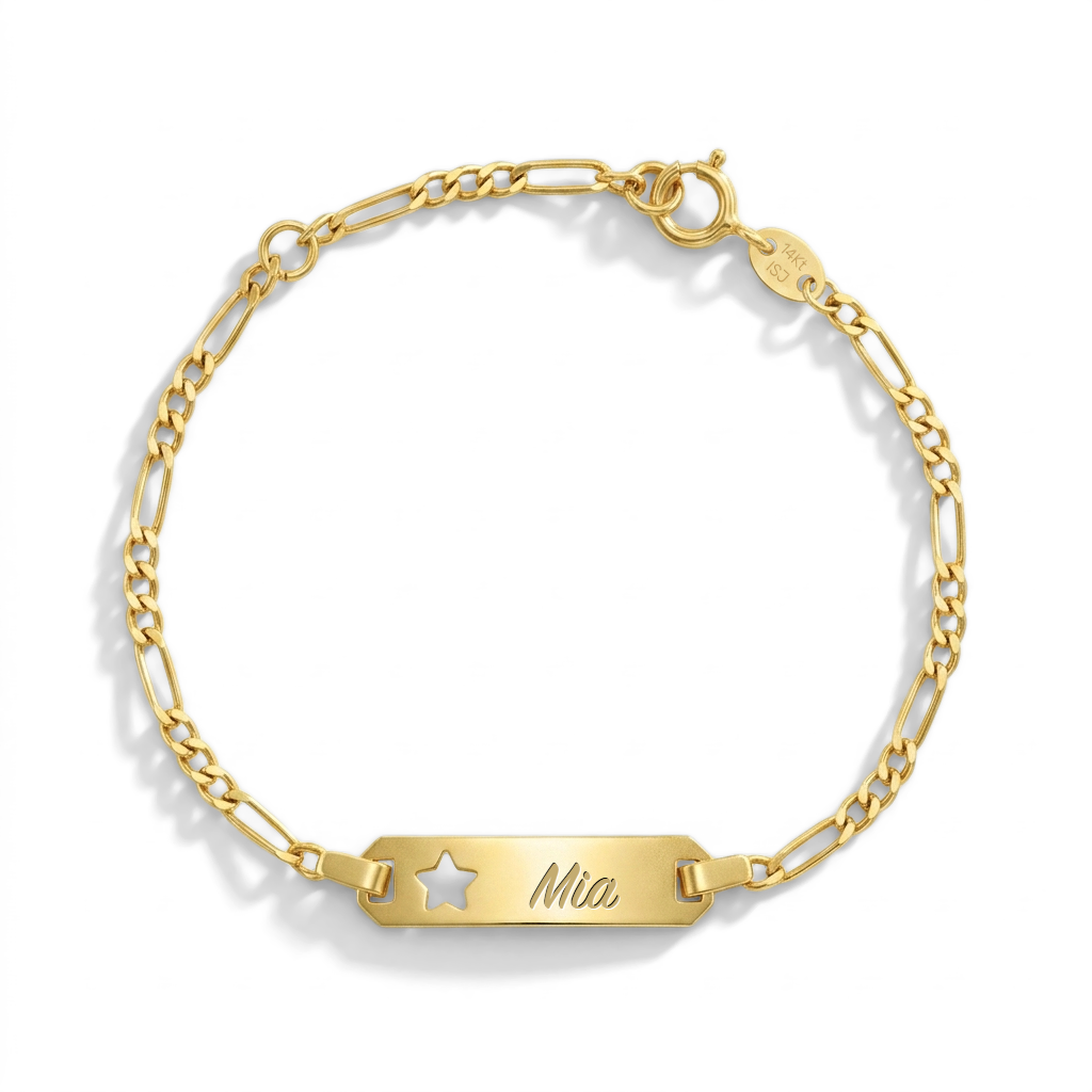 18k Gold 4.5"-5" Star Cutout Tag ID Baby / Toddler / Kids Bracelet