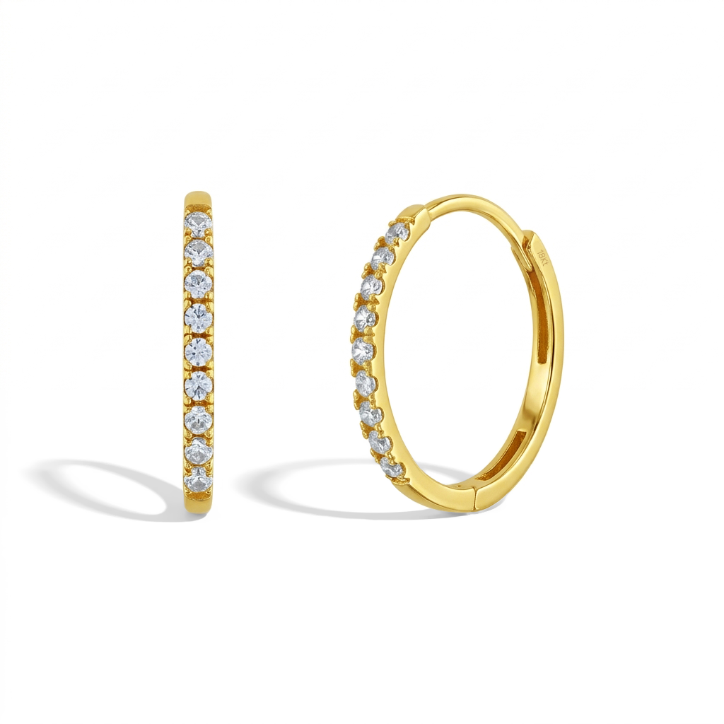 18k Gold Clear Jeweled CZ Huggie 9mm Toddler / Kids / Girls Earrings