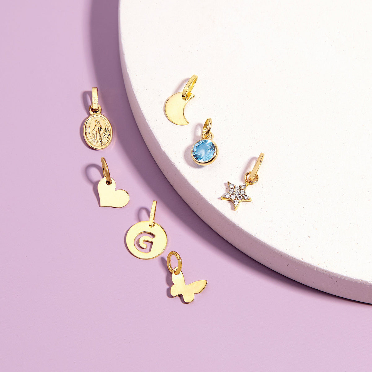 14k Gold Round Initial Letter Kids / Children's / Girls for Charm Bracelet