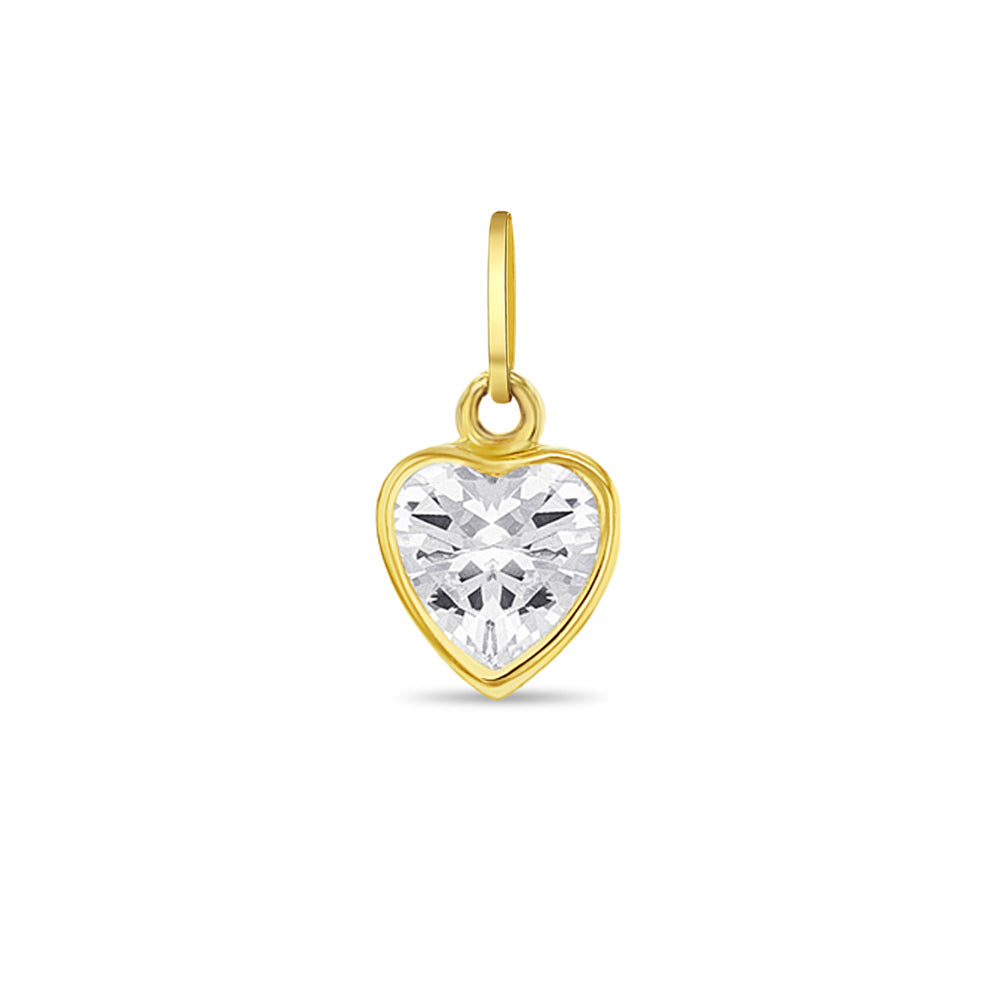 14k Gold Glimmering Clear CZ Heart Kids / Children's / Girls for Charm Bracelet