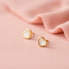 14k Gold Mother of Pearl Heart Baby / Toddler / Kids Earrings Safety Screw Back Bezel
