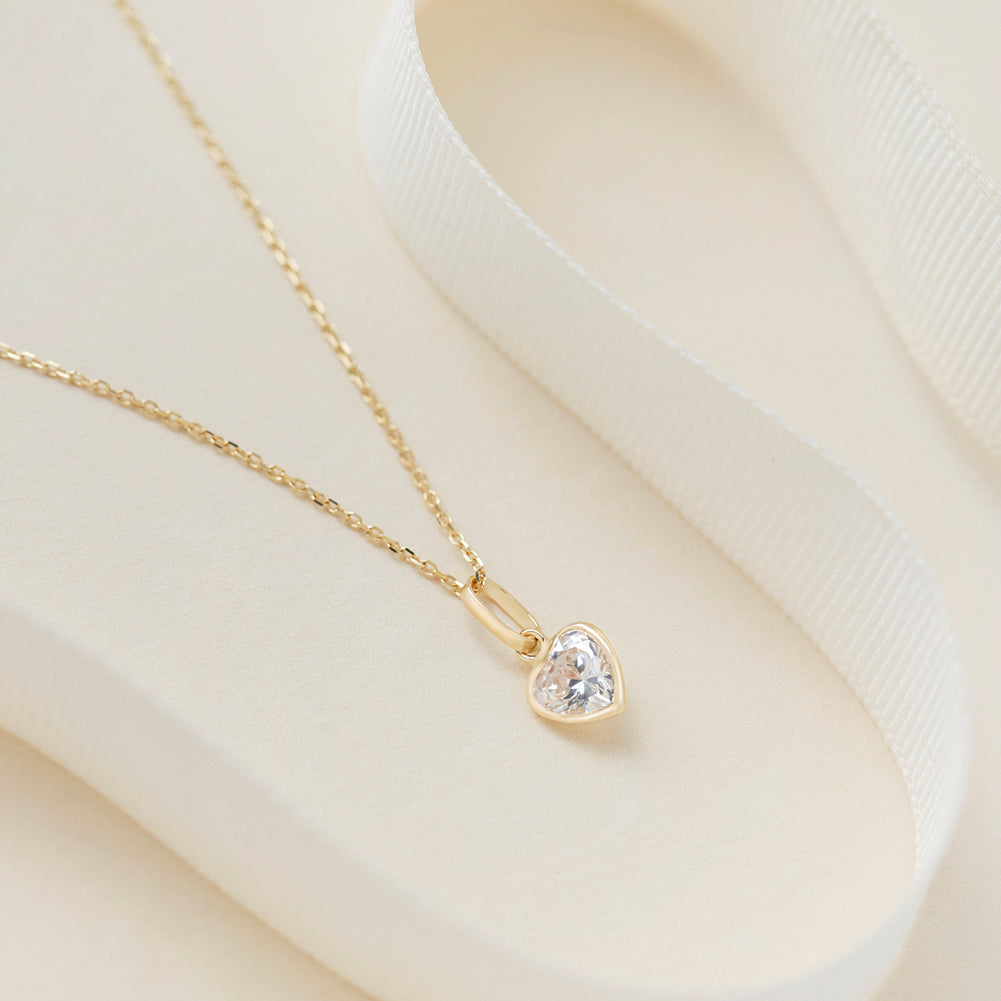 14k Gold Glimmering Clear CZ Heart Kids / Children's / Girls for Charm Bracelet