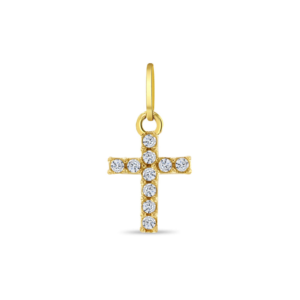 14k Gold Clear CZ Cross Kids / Children's / Girls for Charm Bracelet