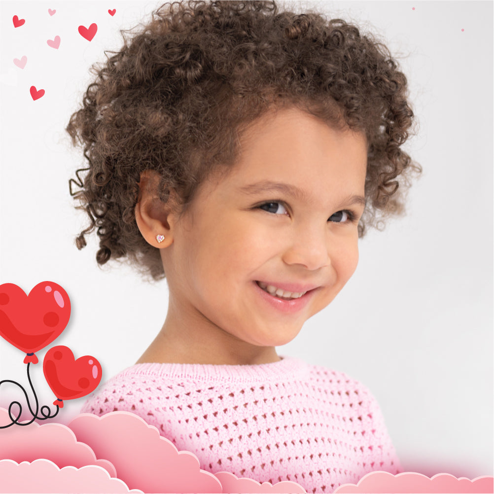 14k Gold Princess Heart Pink Kids / Children's / Girls Earrings Safety Screw Back
