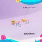 14k Gold Colorful Butterfly Baby / Kids Earrings Safety Screw Back Enamel