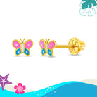 14k Gold Colorful Butterfly Baby / Kids Earrings Safety Screw Back Enamel