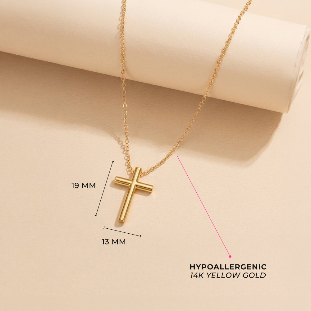 14k Gold Thin Tube Cross Kids / Children's / Girls Pendant