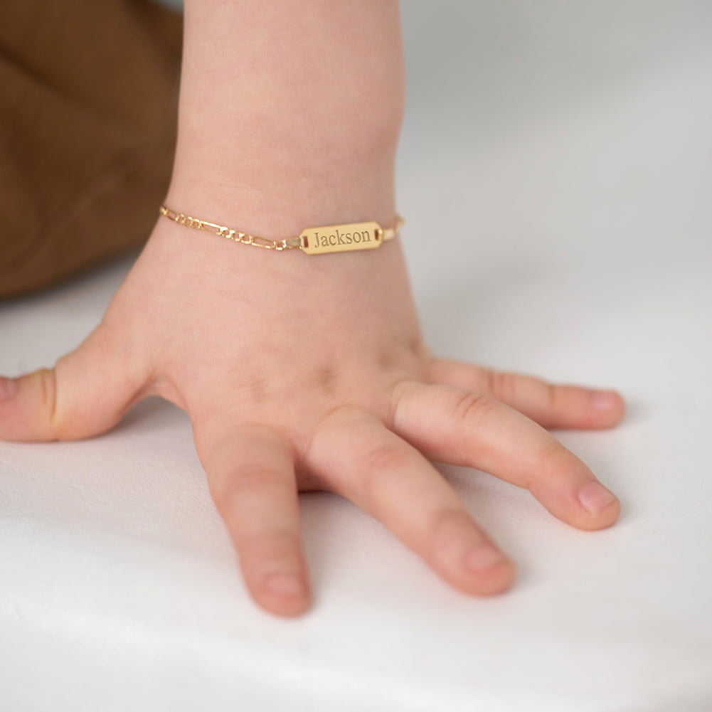 14k Gold 4.5"-5.5" Classic Figaro Toddler / Kids / Boys Bracelet
