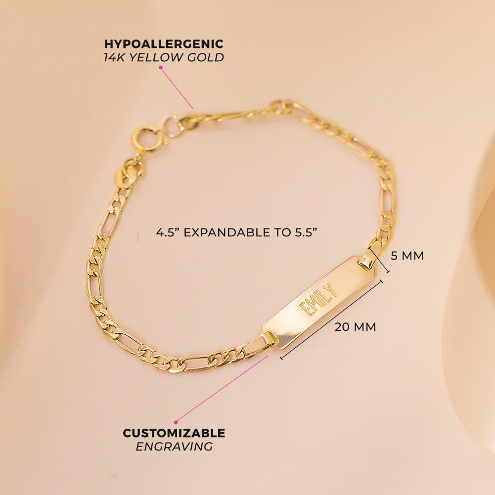 14k Gold 4.5-6.5" Classic Figaro Identification Baby / Toddler / Kids Bracelet Extension Girl