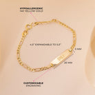 14k Gold 4.5-6.5" Classic Figaro Identification Baby / Toddler / Kids Bracelet Extension Girl