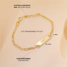 14k Gold 4.5-6.5" Classic Figaro Identification Baby / Toddler / Kids Bracelet Extension Girl