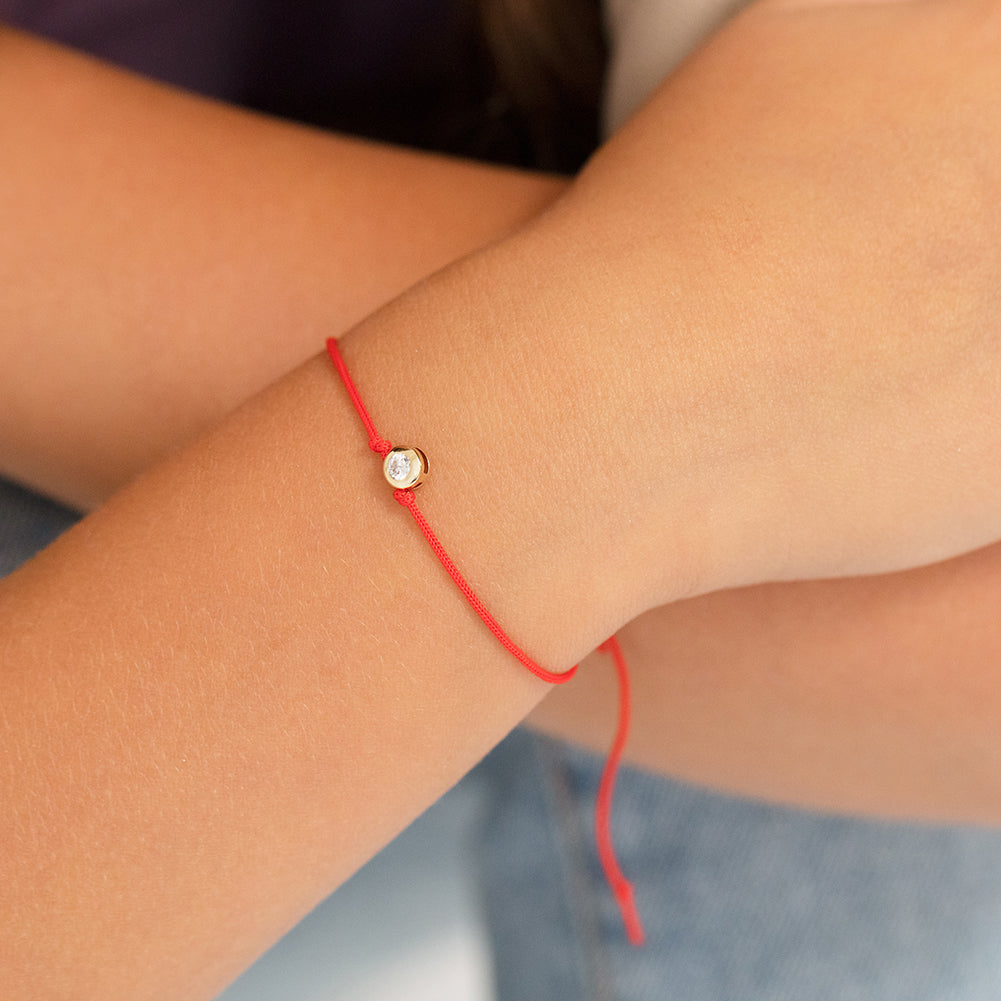 14k Gold Red Fortune Tiny Clear Round CZ Kids / Teen Bracelet