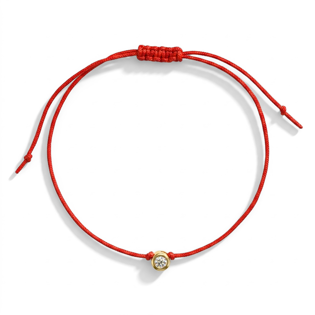 14k Gold Red Fortune Tiny Clear Round CZ Kids / Teen Bracelet