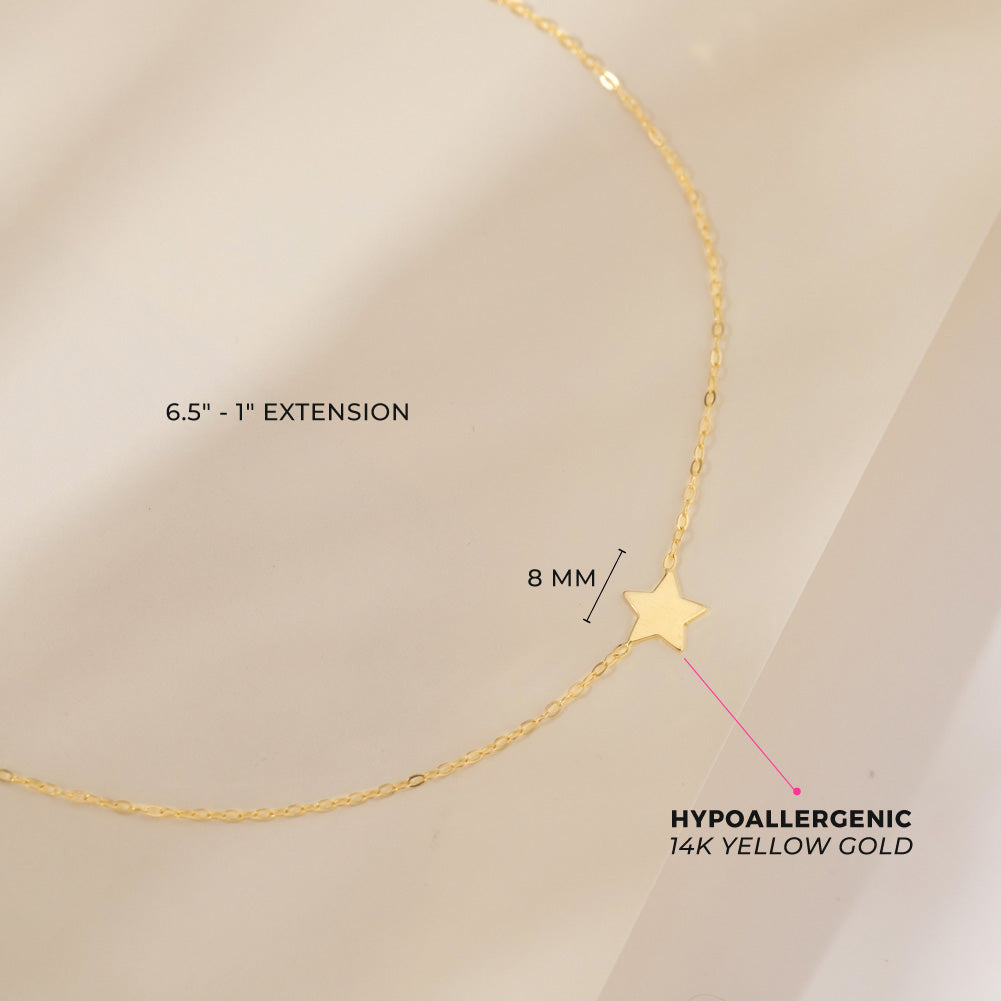 14k Gold 6.5" - 7.5" Polished Star Kids / Teen Bracelet