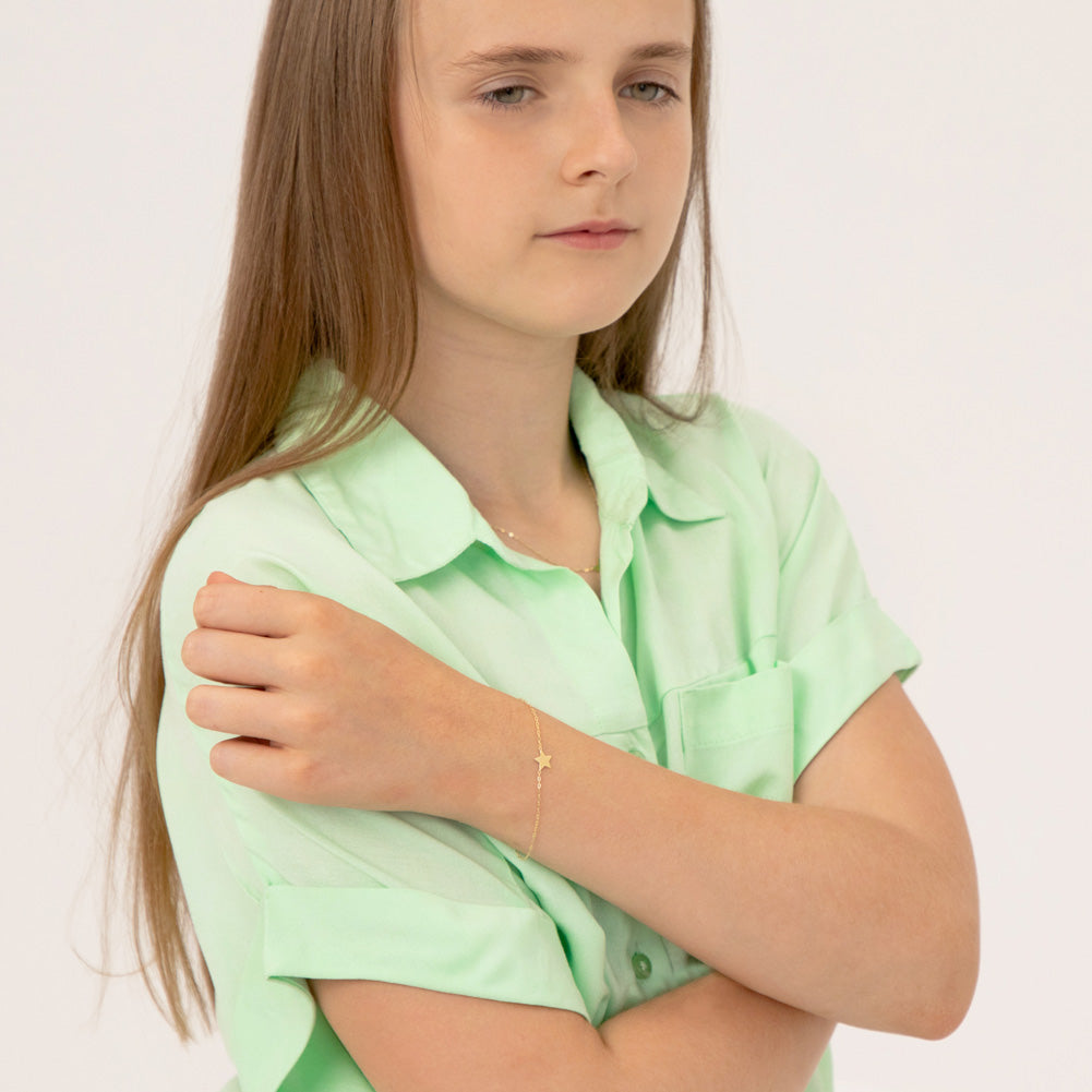 14k Gold 6.5" - 7.5" Polished Star Kids / Teen Bracelet
