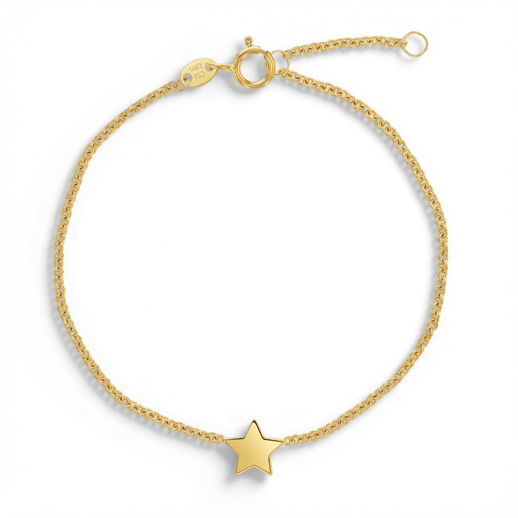 14k Gold 6.5" - 7.5" Polished Star Kids / Teen Bracelet