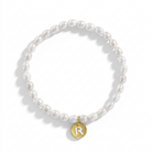 5"-7" Initial Medal Elongated Freshwater Cultured Pearl Baby / Kids / Teen Bracelet