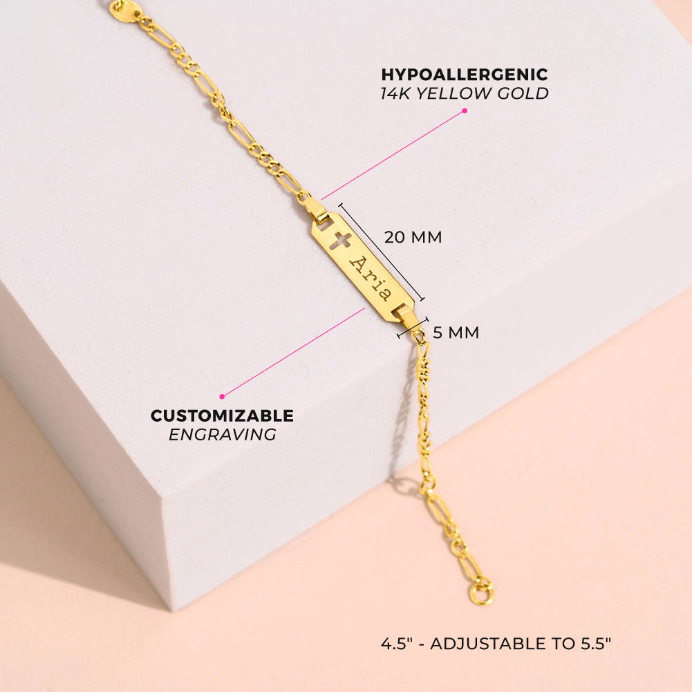 14k Gold 4.5"-5.5" Cross Cutout Tag ID Baby / Toddler / Kids Bracelet