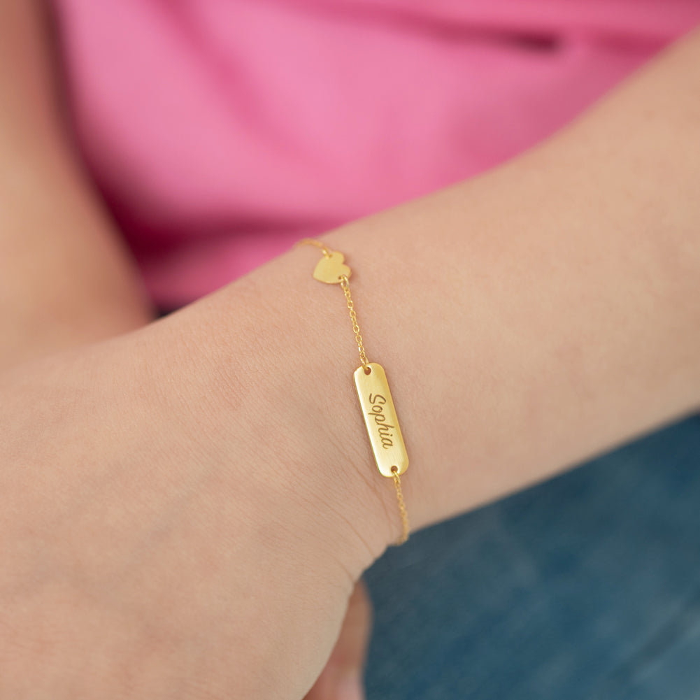14k Gold 4.5"-5.5" Heart Charm Tag ID Baby / Toddler / Kids Bracelet