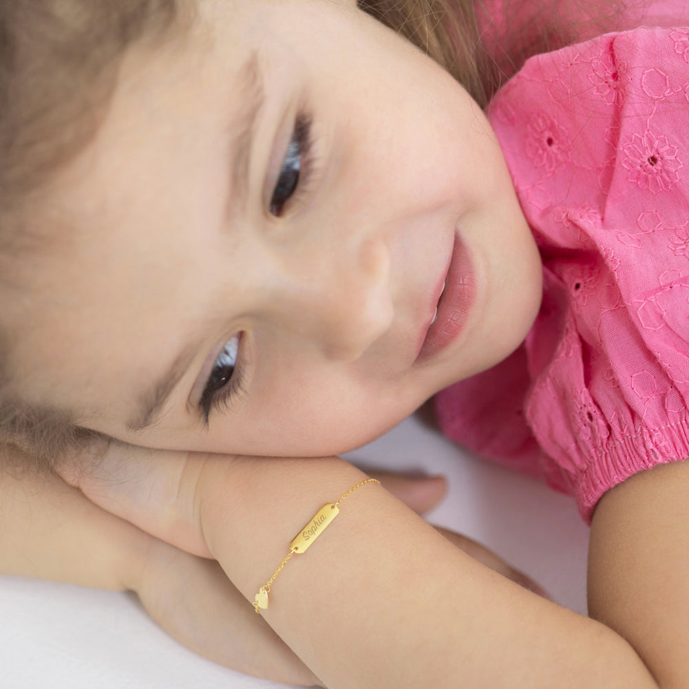 14k Gold 4.5"-5.5" Heart Charm Tag ID Baby / Toddler / Kids Bracelet