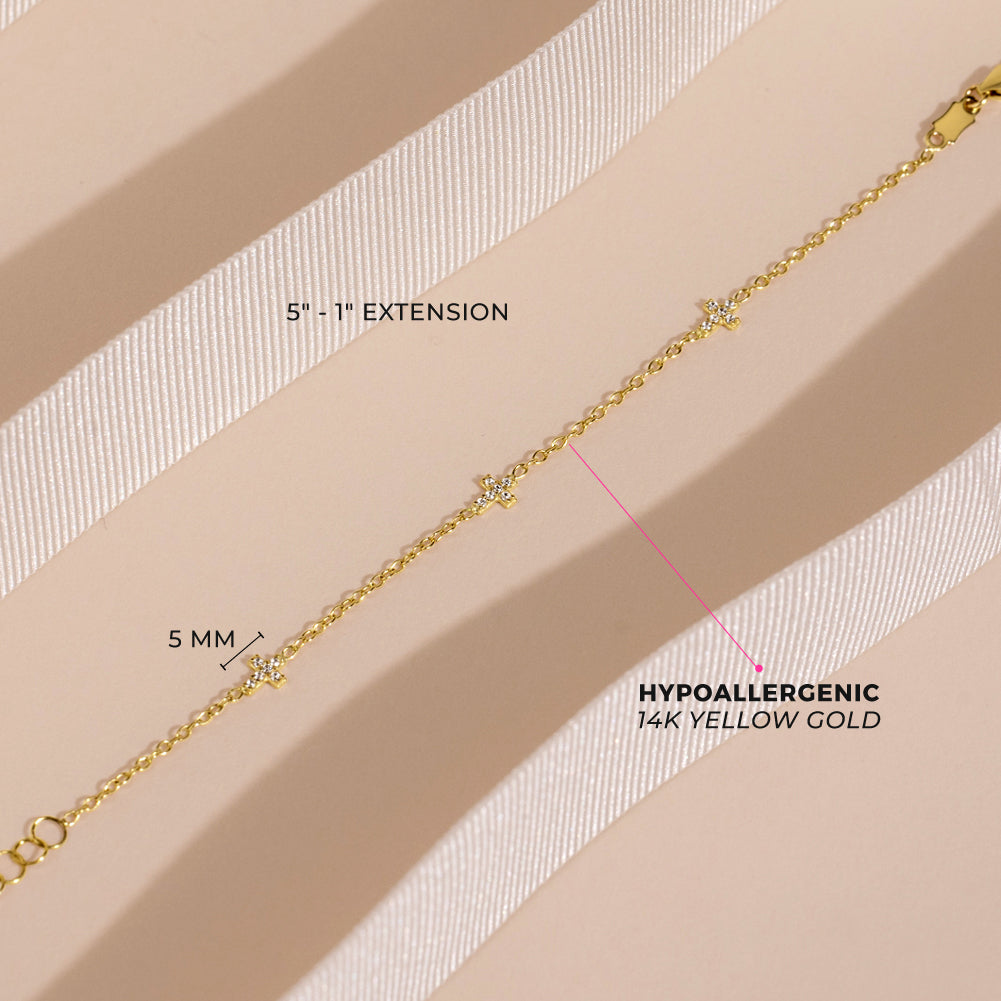 14k Gold 5"- 6" Tiny Cross Linked Baby / Toddler / Kids Bracelet