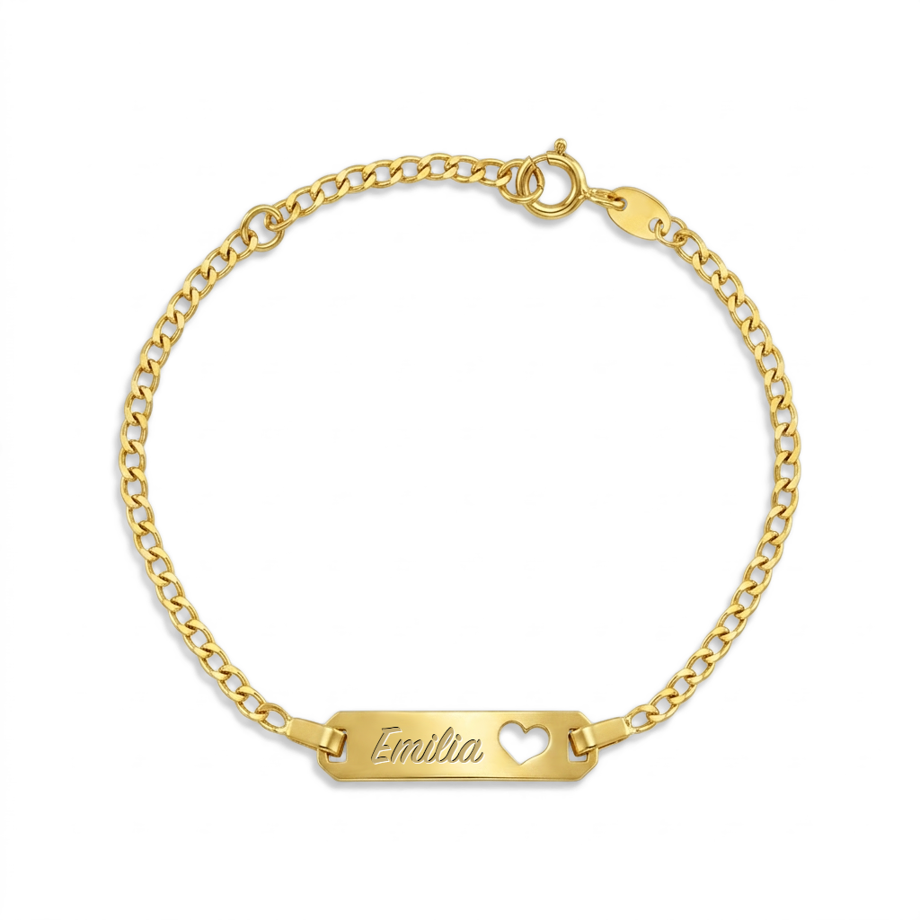 14k Gold 4.5"-5.5" Heart Cut Out ID Bracelet Baby / Toddler / Kids Bracelet Curb Chain