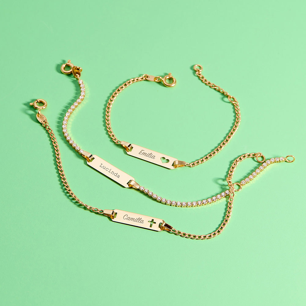 14k Gold 4.5"-5.5" Cross Cut Out ID Bracelet Baby / Toddler / Kids Bracelet Curb Chain