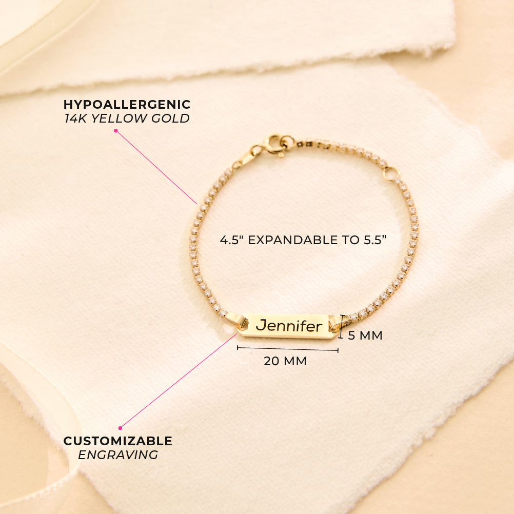 14k Gold 4.5"-5.5" Sparkling ID Bracelet Baby / Toddler / Kids Bracelet