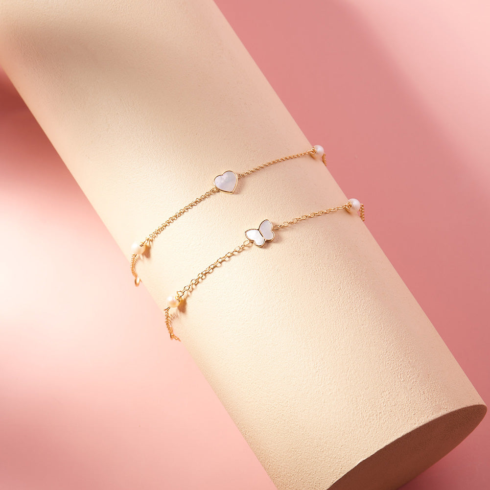 14k Gold 4.5-5.5" Mother of Pearl Heart With Pearls Baby / Toddler / Kids Bracelet