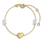 14k Gold 5.5-6" Framed Heart Kids / Children's / Girls Bracelet Freshwater Cultured Pearls