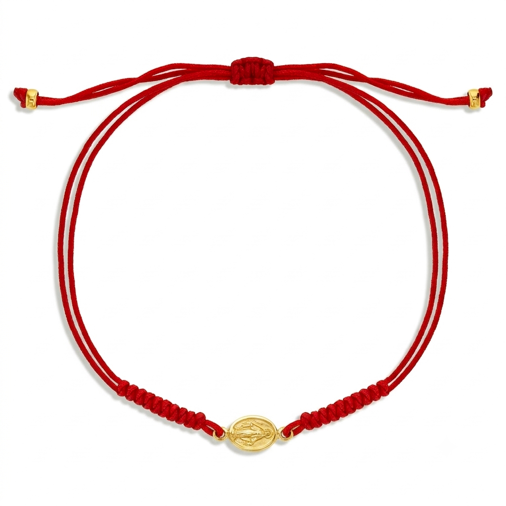 14k Gold Red Fortune Miraculous Virgin Mary Kids / Teen Bracelet
