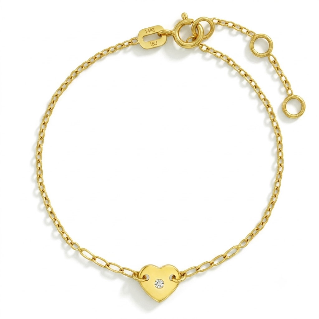14k Gold 5-6" Heart Cubic Zirconia Kids / Children's / Girls Bracelet