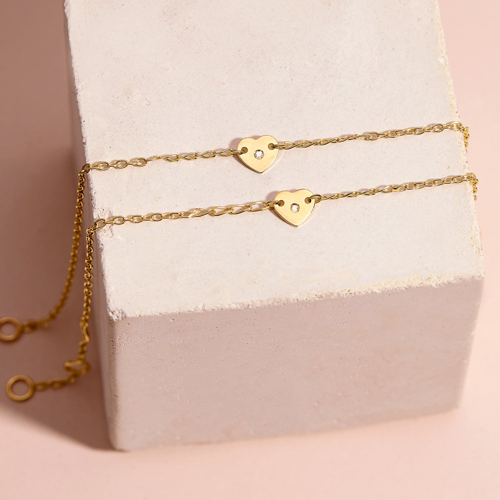 14k Gold 5-6" Heart Cubic Zirconia Kids / Children's / Girls Bracelet