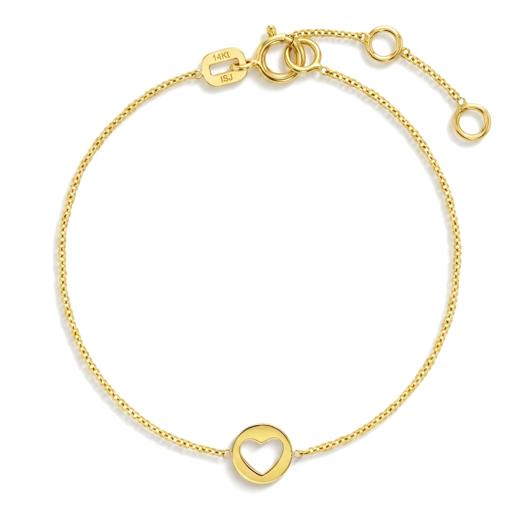 14k Gold 5-6" Heart Cut Out Kids / Children's / Girls Bracelet