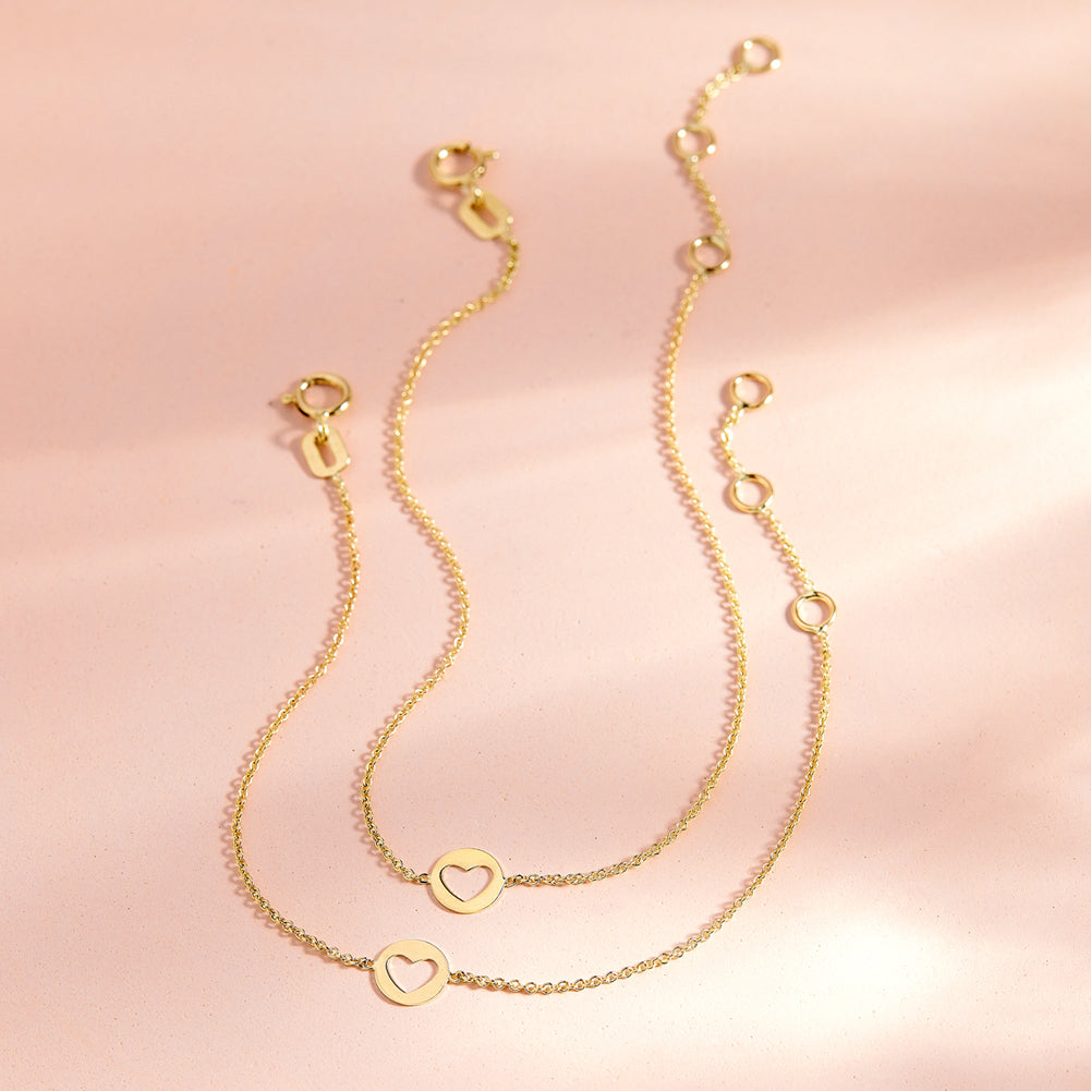 14k Gold 5-6" Heart Cut Out Kids / Children's / Girls Bracelet