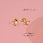 14k Gold Flower Freshwater Pearl 5mm Baby / Toddler / Kids Earrings Safety Screw Back